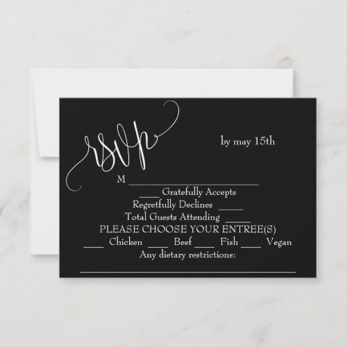 Elegant white and black wedding  RSVP card