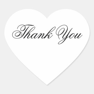 Elegant White and Black Wedding Thank You Heart Sticker