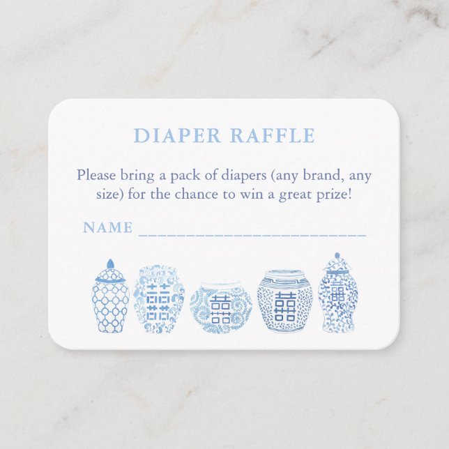 Elegant White And Blue Baby Shower Diaper Raffle Enclosure Card (Front)