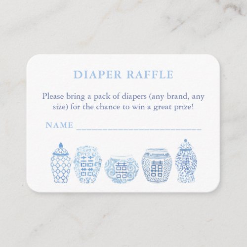 Elegant White And Blue Baby Shower Diaper Raffle Enclosure Card