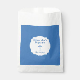 Elegant White and Blue Cross Baptism Christening Favor Bag