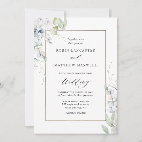 Elegant White and Blue Floral All in One Wedding Invitation