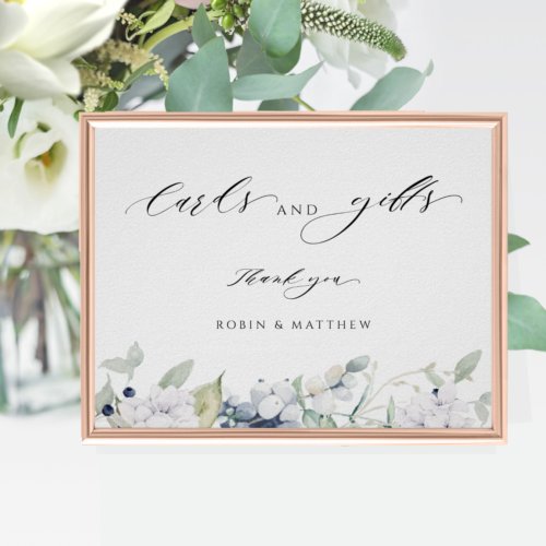Elegant White and Blue Floral Cards  Gifts Sign