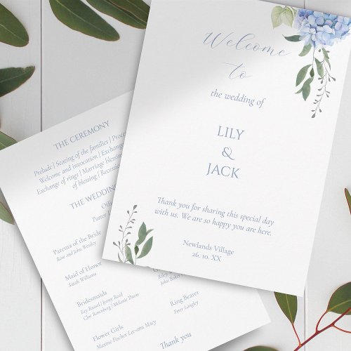 Elegant White and Blue Floral Hydrangea Program