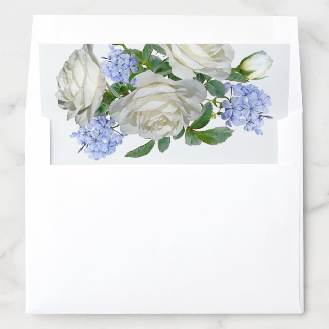 Elegant White and Blue Floral Wedding Envelope Liner (In Envelope)