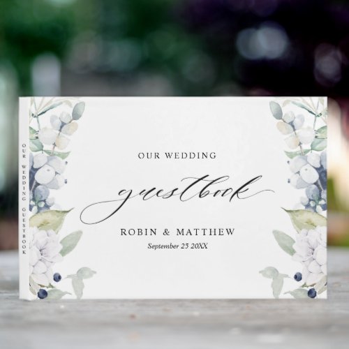 Elegant White and Blue Floral Wedding Guest Book