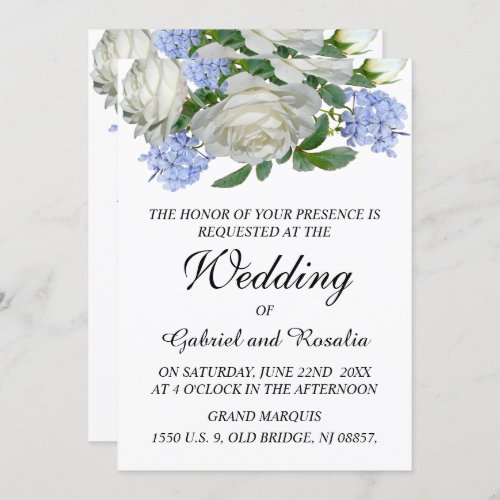 Elegant White And Blue Floral Wedding  Invitation