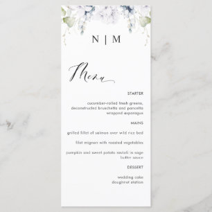 Elegant White and Blue Floral Wedding Menu