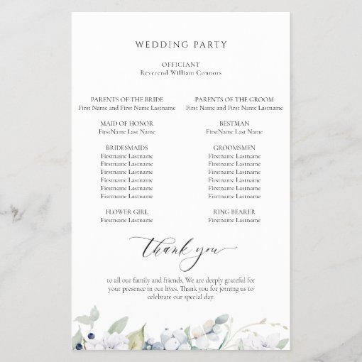 Elegant White and Blue Floral Wedding Program | Zazzle