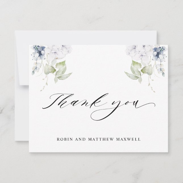 Elegant White and Blue Floral Wedding Thank You (Front)