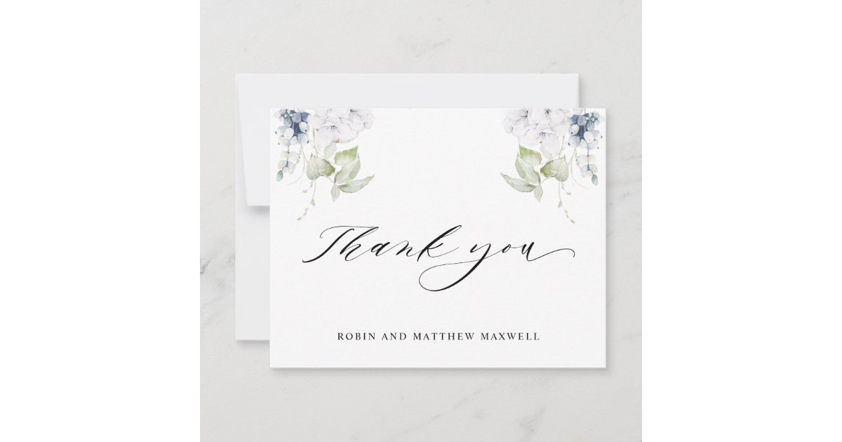 Elegant White and Blue Floral Wedding Thank You Card | Zazzle