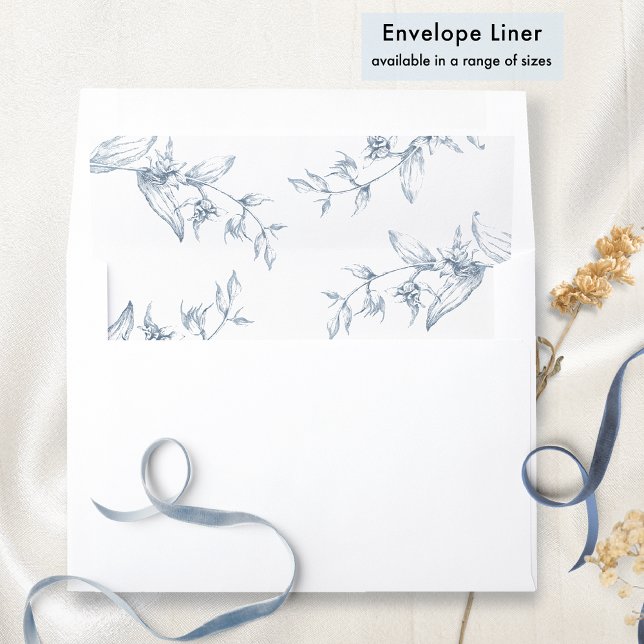 Elegant White and Blue Hand-Drawn Floral   Envelope Liner (Creator Uploaded)