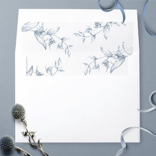 Elegant White and Blue Hand_Drawn Floral   Envelope Liner