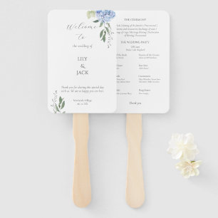 Elegant White and Blue Hydrangea Set of Fans