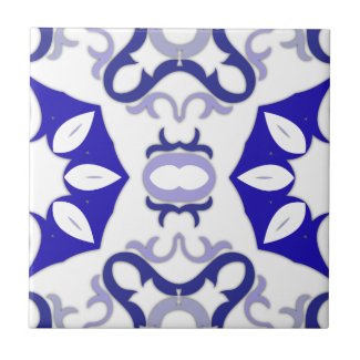 Elegant White And Blue Mediterranean Portuguese  Ceramic Tile