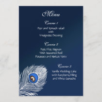 Elegant white and blue peacock menu