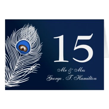 Elegant white and blue peacock table numbers