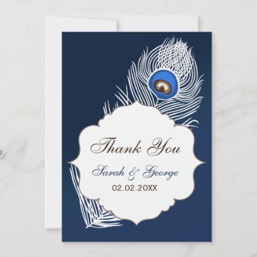 Elegant white and blue peacock Thank You Invitation