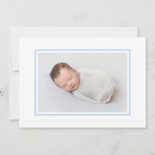 Elegant White and Blue Photo Birth  Announcement
