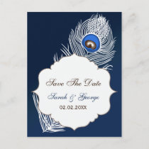 Elegant white and blue save the date announcement postcard
