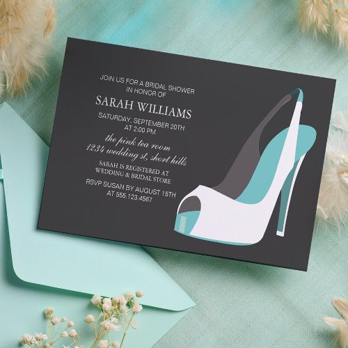 Elegant White and Blue Shoes Bridal Shower Announcement