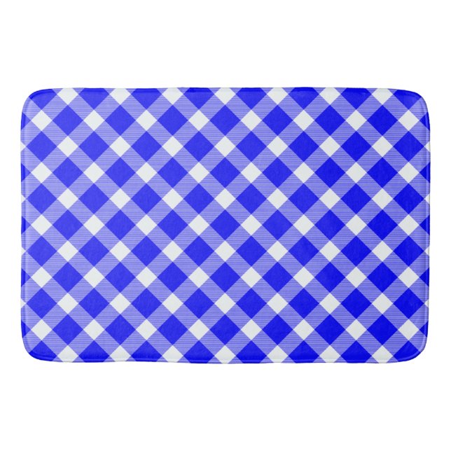 Elegant White And Blue Tartan Pattern Table Lamp Bathroom Mat (Front)