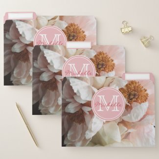 Elegant White and Blush Pink Peonies - Monogrammed File Folder