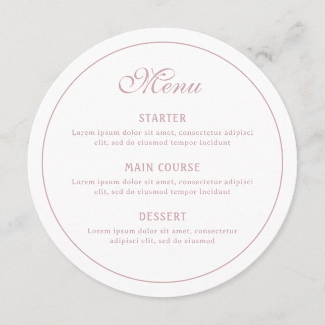 Elegant White and Blush Round Menu (Front)