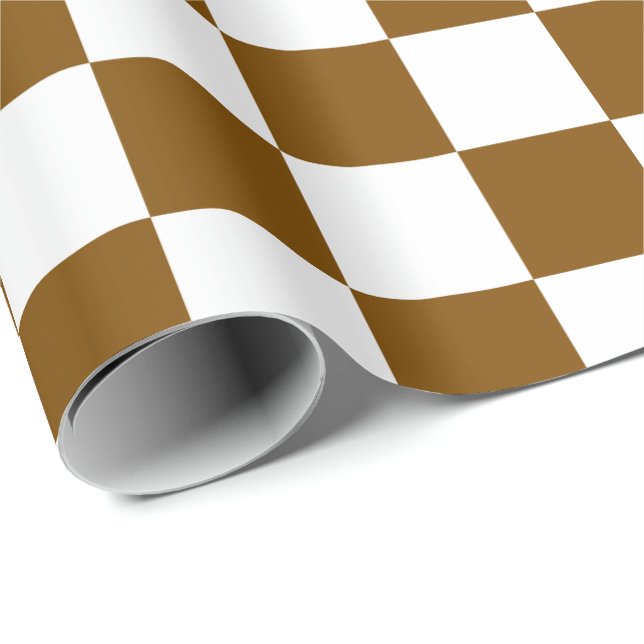 Elegant White and Brown Checkerboard  Wrapping Paper (Roll Corner)