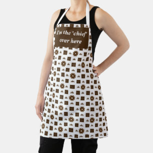 Elegant White and Brown Checkered Pattern Apron