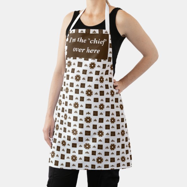 Elegant White and Brown Checkered Pattern Apron (Insitu)