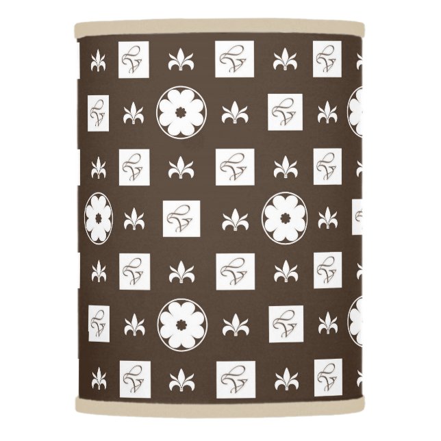 Elegant White and Brown Checkered Pattern Lamp Shade (Front)