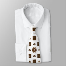 Elegant White and Brown Checkered Pattern Neck Tie