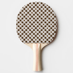 Elegant White and Brown Checkered Pattern Ping Pong Paddle