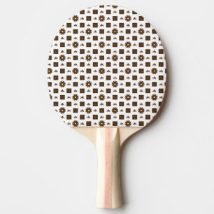 Elegant White and Brown Checkered Pattern Ping Pong Paddle
