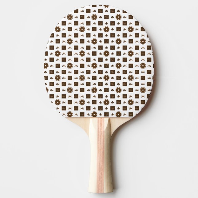 Elegant White and Brown Checkered Pattern Ping Pong Paddle (Front)