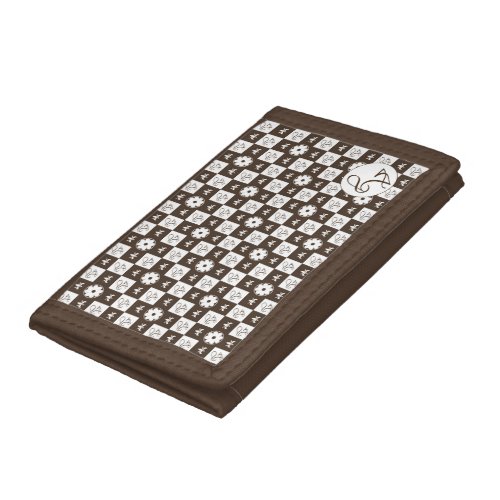 Elegant White and Brown Checkered Pattern Trifold Wallet