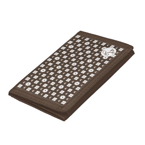 Elegant White and Brown Checkered Pattern Trifold Wallet