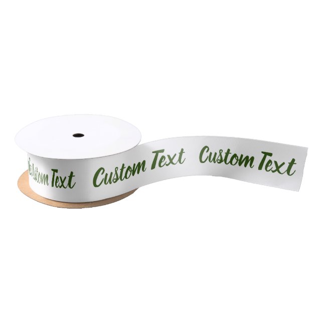 Elegant White and Dark Green Script Text Template Satin Ribbon (Spool)