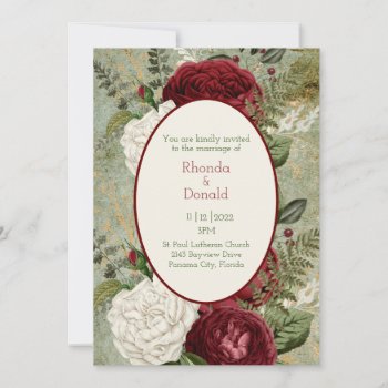 Elegant White And Dark Red Rose Wedding  Invitation by Myweddingday at Zazzle