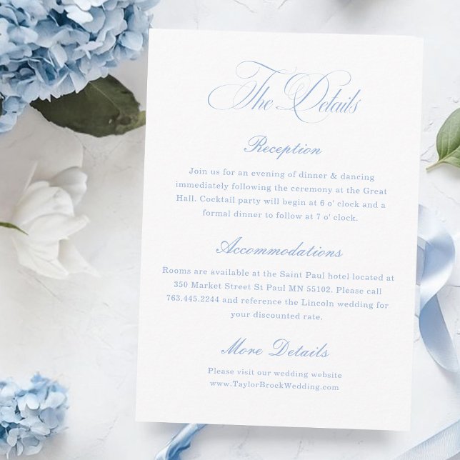 Elegant White and Dusty Blue Wedding Details  Enclosure Card (Creator Uploaded)