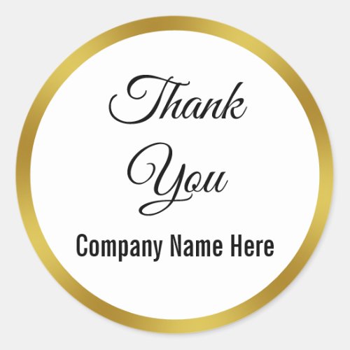 Elegant White and Faux Gold Business Thank You Classic Round Sticker