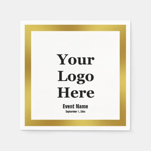 Elegant White and Faux Gold Event Name Your Logo  Napkins