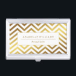 Elegant White and Faux Gold Foil Chevrons Business Card Holder<br><div class="desc">Elegant and chic design of faux gold foil chevrons seamless pattern. Personalized with your name or monogram,  profession,  or any text of your choice.</div>