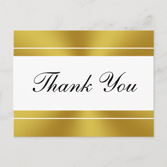 Elegant White and Faux Gold Thank You Postcard (Front)