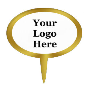 Elegant White and Faux Gold Your Logo Here Cake Topper