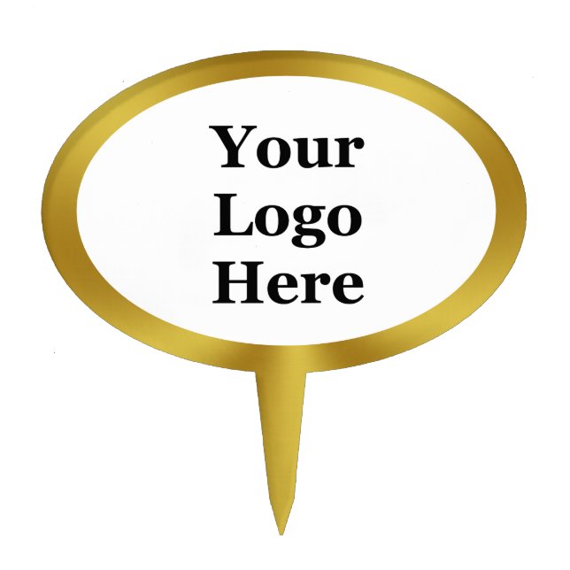 Elegant White and Faux Gold Your Logo Here Cake Topper (Front)