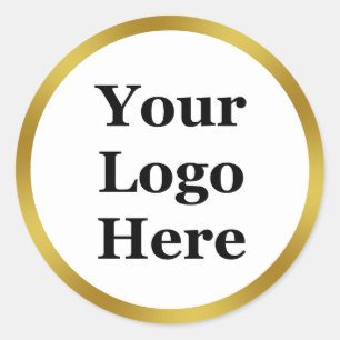 Elegant White and Faux Gold Your Logo Here Classic Round Sticker