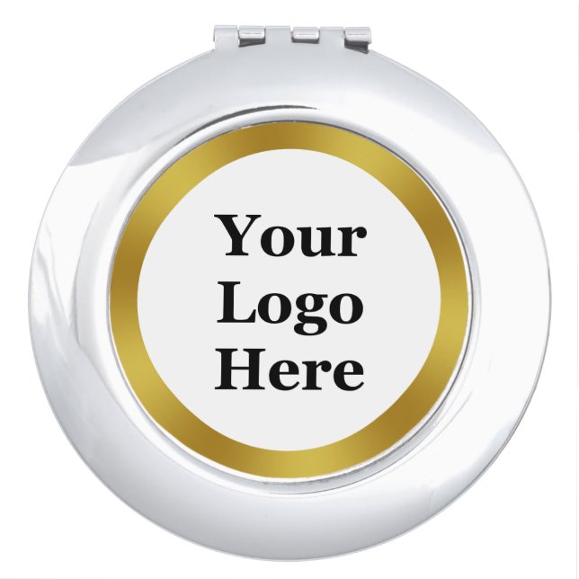 Elegant White and Faux Gold Your Logo Here Compact Mirror (Front)