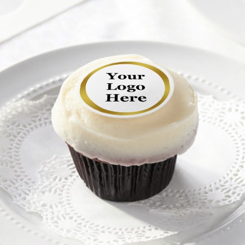 Elegant White and Faux Gold Your Logo Here Edible Frosting Rounds